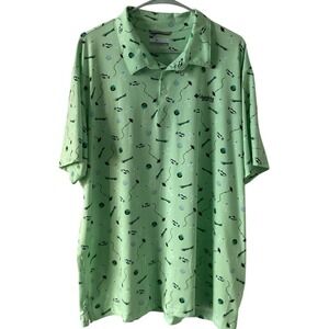 Columbia PFG Polo‎ Shirt Men XL Light Green Fishing Martini Print Stretch